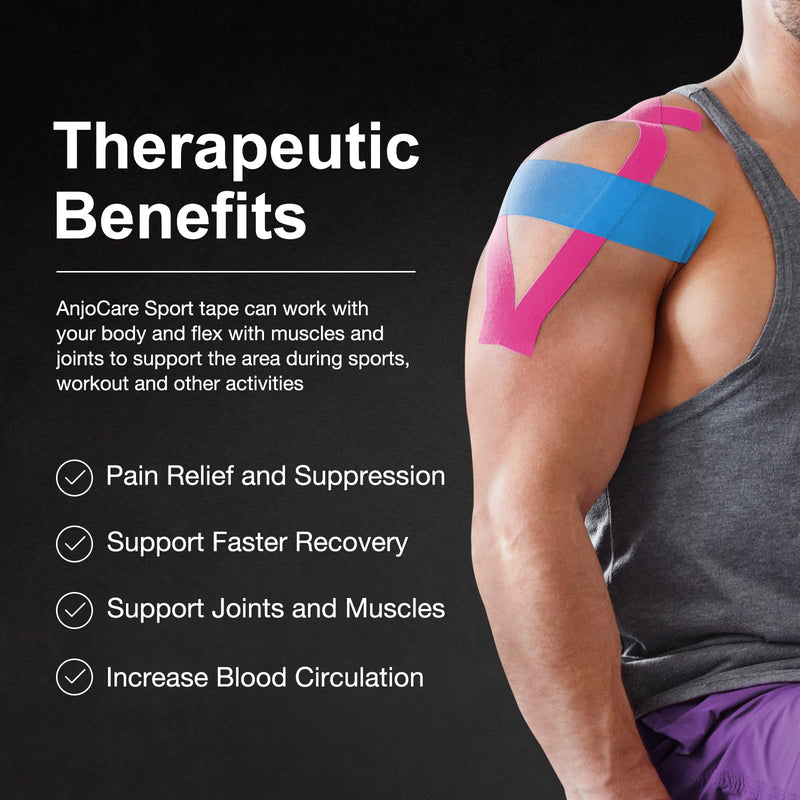 Anjocare Kinesiology Tape, 5 Cm X 5 M Kinesiology Tapes For Sports, Waterproof & Elastic Skin-Friendly Kinesio Tapes For Knee Pain, Elbow And Shoulder (2 Rolls) - NewNest Australia