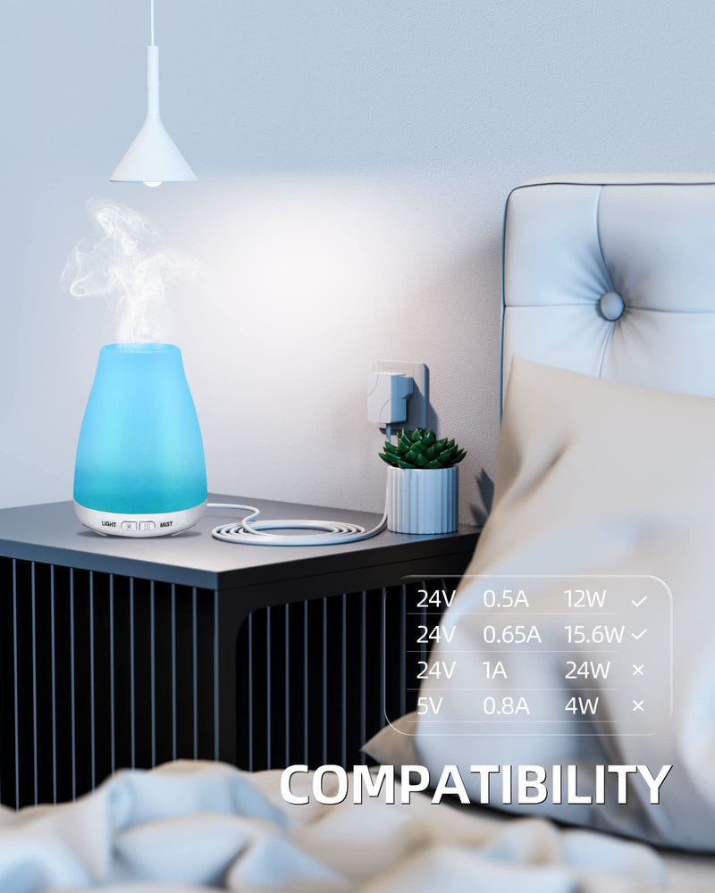 24V 1.5M AC Charger Fit for 100ml 120ml 150ml 200ml 300ml 400ml 500ml Essential Oil Diffusers/Aroma Diffuser Humidifier EK1858/Young Living Diffuser Power Supply Adapter Cord - NewNest Australia