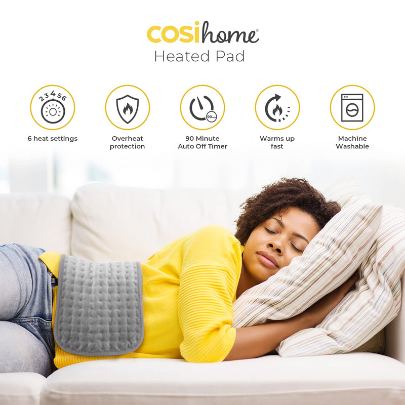 Heat Pad by Cosi Home® - Luxury Electric Heating Pad - Extra-Large, Machine Washable, Digital Remote and 6 Heat Settings to Warm and Relax (Grey) - Heated Pad - NewNest Australia