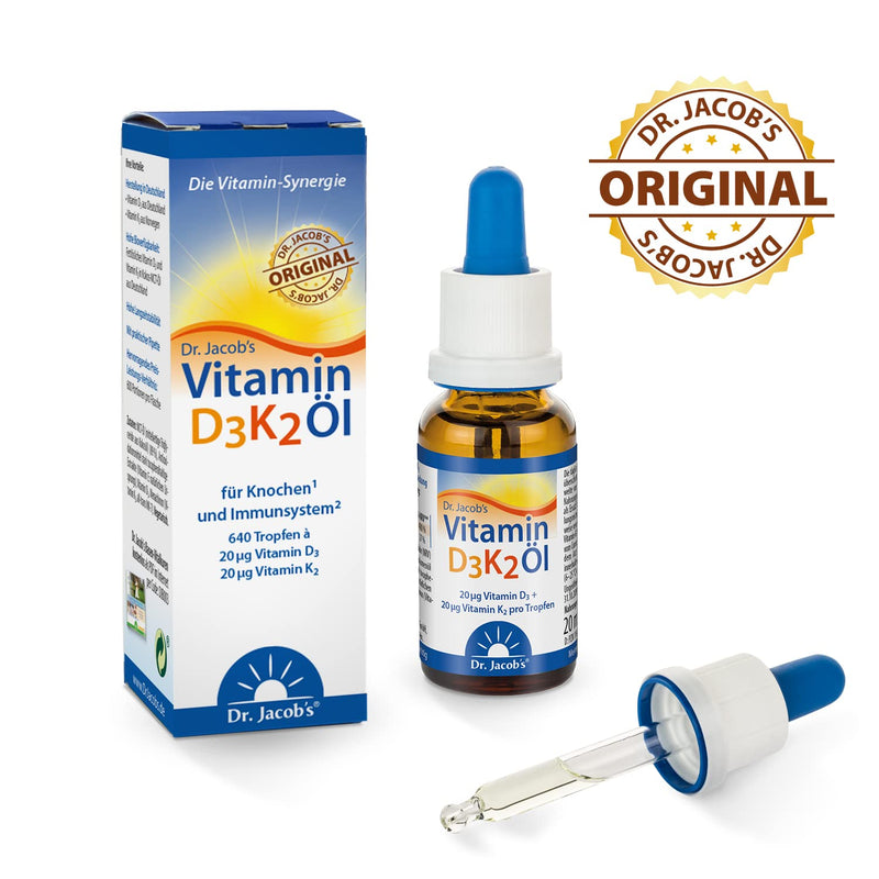 Dr. Jacob's Vitamin D3K2 oil 20 ml I dietary supplement for bones¹ and immune system² I high bioavailability I vitamin D3 and K2 drops I vegetarian - NewNest Australia