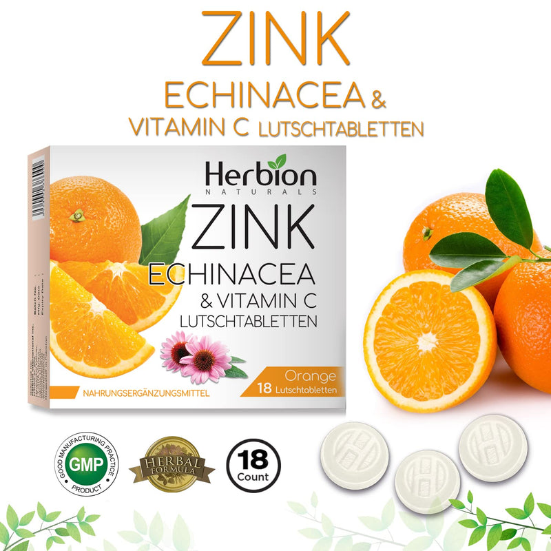 Herbion Naturals Zinc, Echinacea & Vitamin C Lozenges With Natural Orange Flavor, 18 Ct, Dietary Supplement, Supports Immune System, For Adults And Children 5+ - NewNest Australia