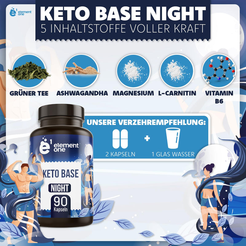 Keto Base Night - 90 Capsules For Metabolism Night Without Caffeine - Green Tea Extract, Ashwagandha, Magnesium, Vitamin B6 - Popular With Keto Diet Weight Management - NewNest Australia