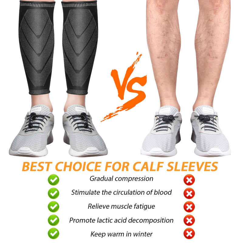 Calf Compression Sleeves for Women & Men 2 Pack Elastic Calf Support Footless Socks Ventilation Calf Brace for Pain Relief, Sports Recovery, Cycling, Travelling, Gym Calf Guards (Black, L) Black - NewNest Australia