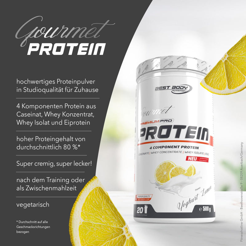 Best Body Nutrition Gourmet Premium Pro Protein, Yoghurt Lemon, 4 Components Protein Shake: Caseinate, Whey Concentrate, Whey Isolate, Egg Protein, 500 G (Pack Of 1) - NewNest Australia