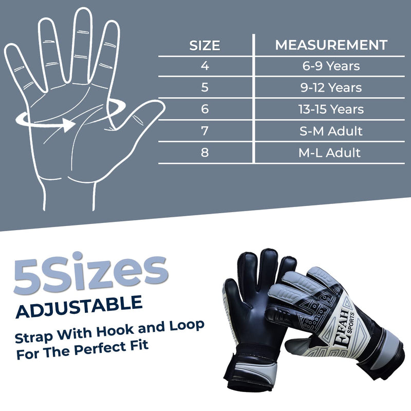 EFAH SPORTS Soccer Goalkeeper Gloves for Kids Boys Children Youth Football Goalie Gloves with Fingersave and Double Wrist Grips Size 5 suitable for 9 to 12 years old Grey - NewNest Australia