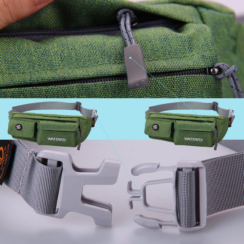 WATERFLY Fanny Pack for Women Men Water Resistant Small Waist Pouch Slim Belt Bag with 4 Pockets for Running Travelling Hiking Walking Lightweight Crossbody Chest Bag Fit All Phones Green - NewNest Australia