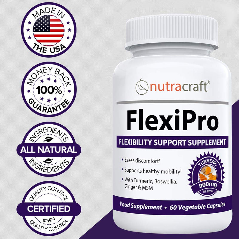 FlexiPro #1 Natural Pain Supplement | 11-in-1 Stiffness, Mobility & Flexibility Support | Turmeric, MSM, Ginger, Chondroitin, Boswellia & Bromelain | 60 Vegetable Caps - NewNest Australia