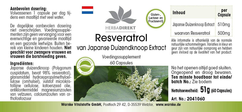 Resveratrol 500mg - High Dose - Knotweed Extract - 60 Capsules | HERBADIREKT by Warnke vital substances - NewNest Australia