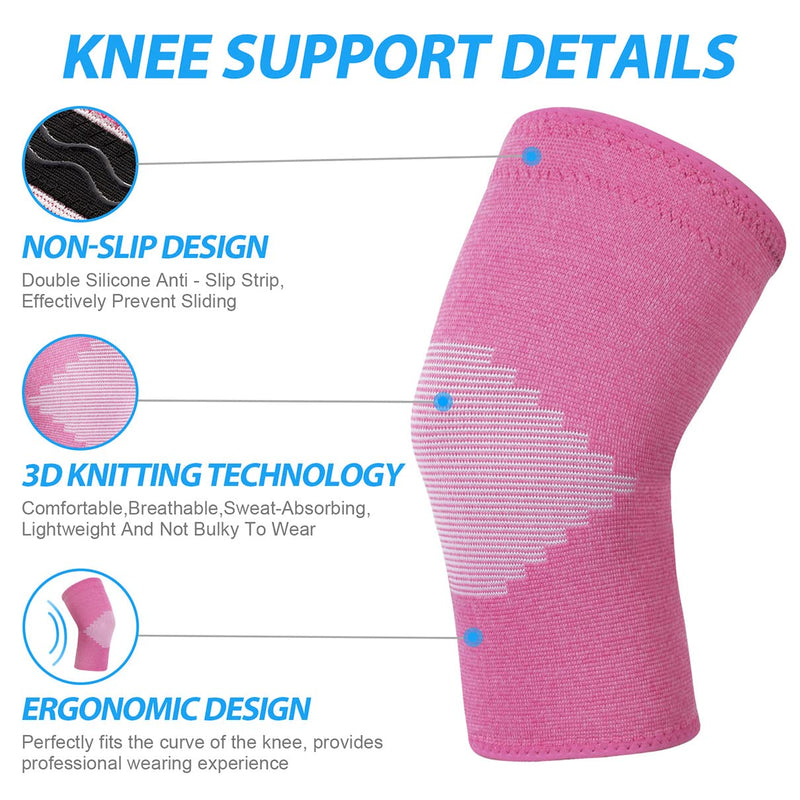 Goosehill Knee Supports 2Pack, Compression Breathable Knee Support Brace, Non-Slip Joint Protection Knee Support for Men & Women, Knee Brace Support for Running, Sports, Knee Pain Relief Pink M - NewNest Australia