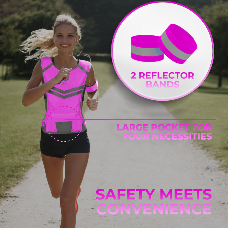 247 Viz Reflective Running Vest – Reflective Vest Running at Night for Walkers, Women & Men. High Visibility Reflective Gear, Cycling & Running Vest, High Vis Neon Safety, Small, Medium & Large Size Neon Pink - NewNest Australia