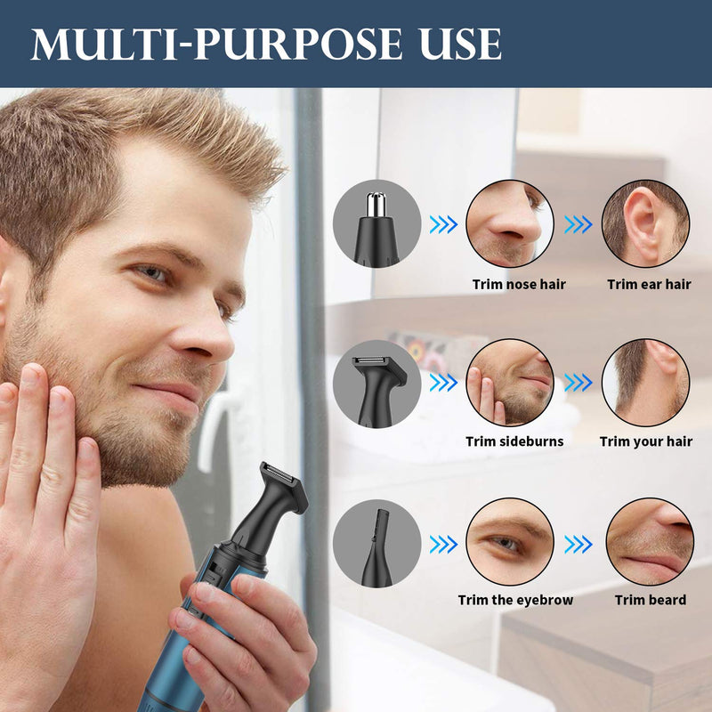 Professional nose hair trimmer for men, USB rechargeable nose hair trimmer for women, 3 in 1 nose hair remover with IPX7 waterproof, dual blades, easy cleaning blue - NewNest Australia