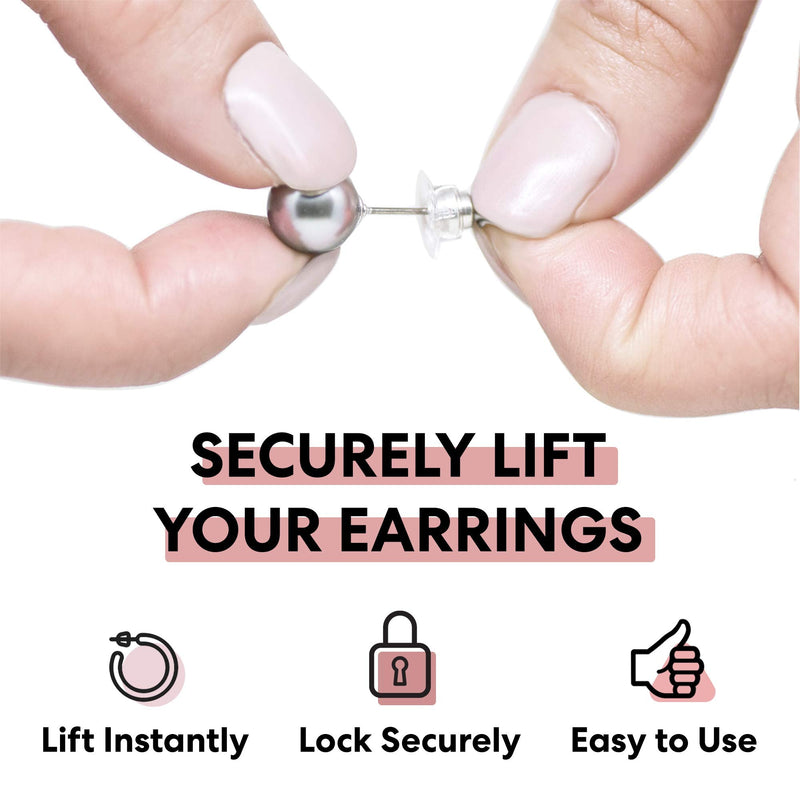 Most Secure Earring Back Replacement Earring Lifter by Chrysmela Rose Gold color for screw backs threaded post la pousette earring backs automatic fit perfectly with patented technology hypoallergenic Pink with Disc - NewNest Australia