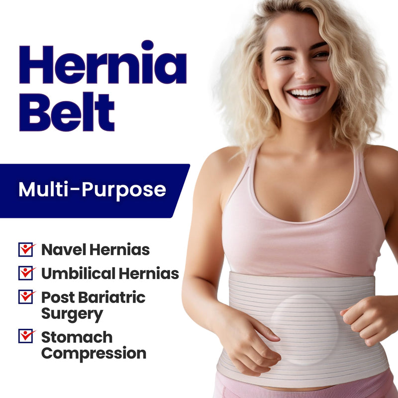 Hernia Belt for Men and Women - Beige Abdominal Binder for Umbilical Hernias & Navel Belly Button Hernias with Compression Pad for Hernia Support and Stomach (L/XL (37" to 51")) L/XL (37" to 51") - NewNest Australia