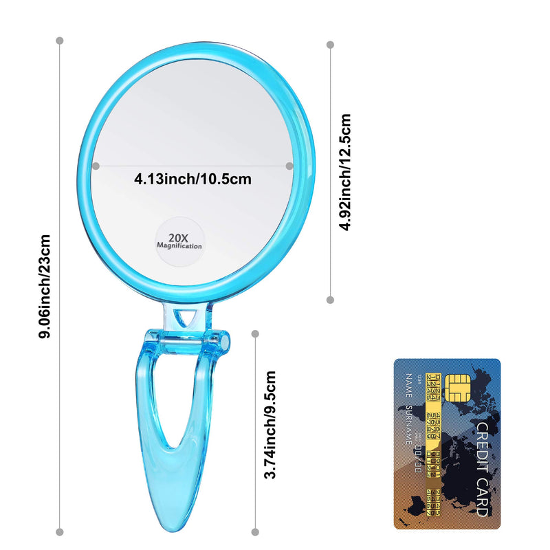 NewNest Australia - Magnifying Mirror 20x / 1x Two Sided, Double Sided Magnifying Mirror with Stand, Magnified Hand Mirror for Makeup, Blackhead/Comedone Removal (5inch,20X/1X,Blue) 5 Inch,20X/1X Blue 