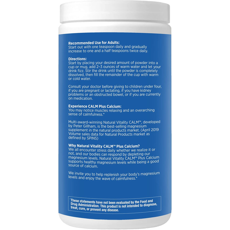 Natural Vitality Calm PLUS Calcium, Magnesium Citrate Supplement Powder, Anti-Stress Drink Mix, Raspberry Lemon, 16 Ounces (Package May Vary) - NewNest Australia