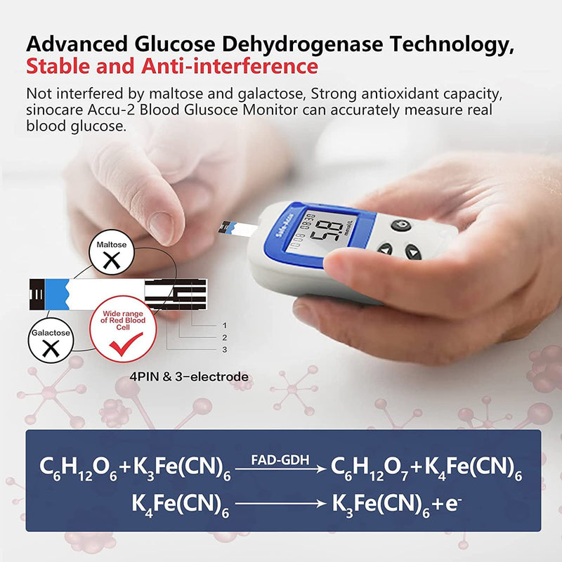 sinocare Diabetes Testing Kit/Blood Sugar Monitor Safe Accu2 /Blood Glucose Monitor with Light Warning, with Strips x 100 & Lancing Devices x 100 & Case for UK Diabetics -in mmol/L safe-accu2 kit-100 - NewNest Australia