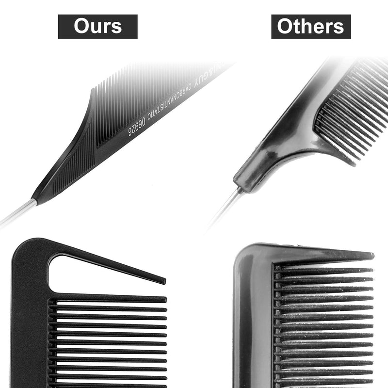12 Pieces Hair Parting Comb Pin Tail Combs Fine-tooth Comb Rat Tail Combs Carbon Fiber and Stainless Steel Pintail Comb for Braids Hair Styling Beauty Tools (Black) - NewNest Australia