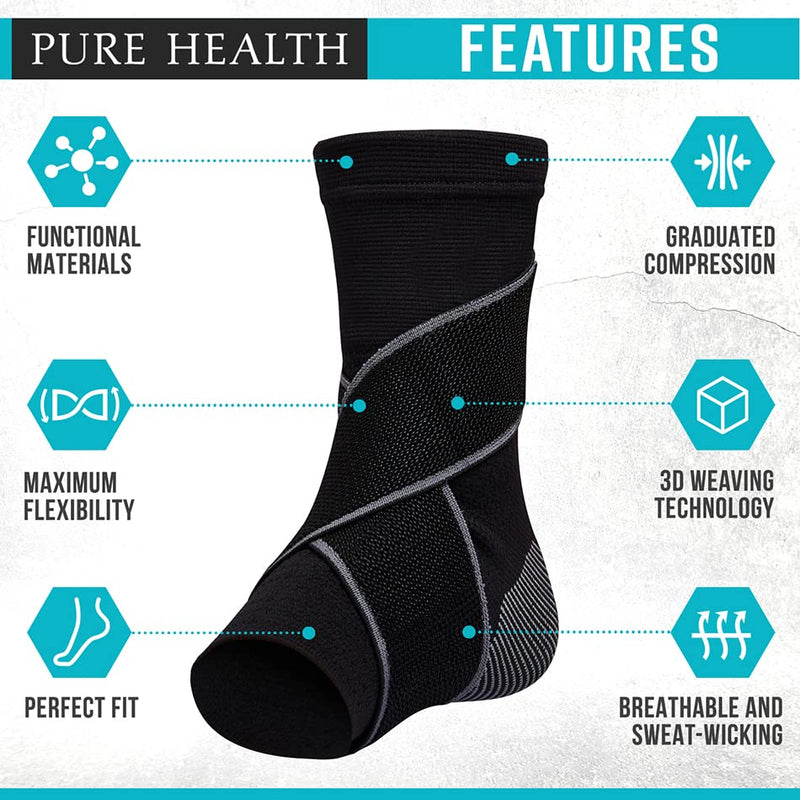 Pure Health Ankle Support for Ligament Damage Sprained Ankle, Achilles Tendonitis Foot & Plantar Fasciitis Support Strap, Heel Pain Relief & Wrap for Compression, (Pack of 1, Medium) - NewNest Australia