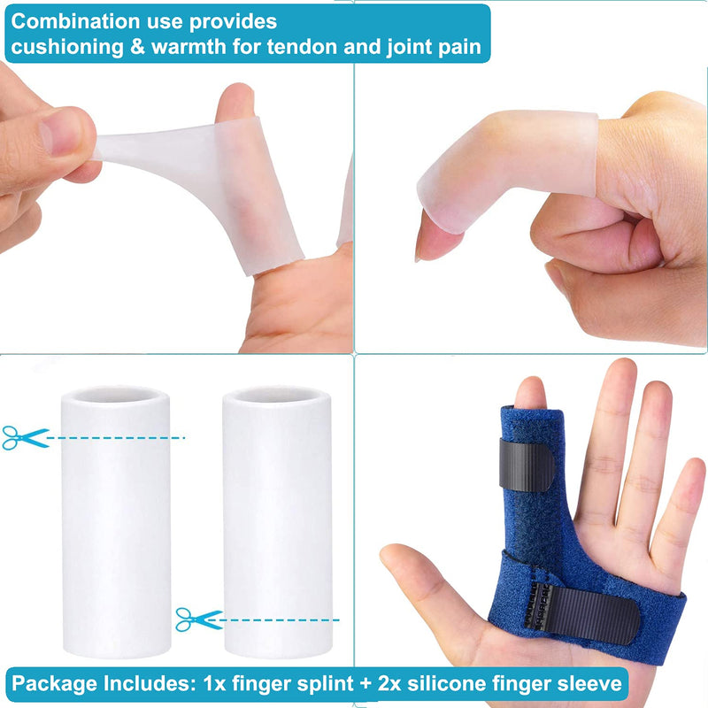 Sumifun Finger Splints for Left Hand, Finger Brace with Built-in Aluminium Bar for Trigger Finger, Mallet Finger, Finger Supports with 2 Gel Sleeves for Sprains, Pain Relief, Sports Injury Left Hand - Blue - NewNest Australia