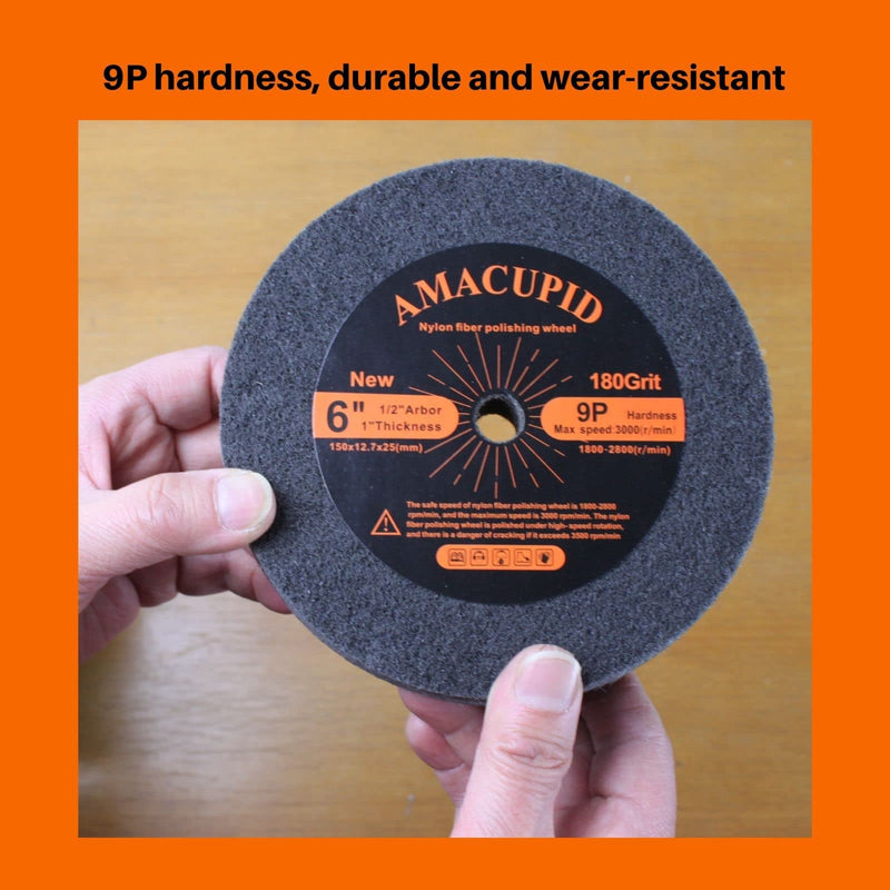 AmaCupid Deburring Wheel, Nylon Fiber Buffing Polishing Wheels 6 inch.Abrasive Silicon Carbide.for Bench Grinder Polishing Stainless Steel, etc.9P Hardness,180 Grit,1/2 inch Arbor,1 inch Thickness - NewNest Australia
