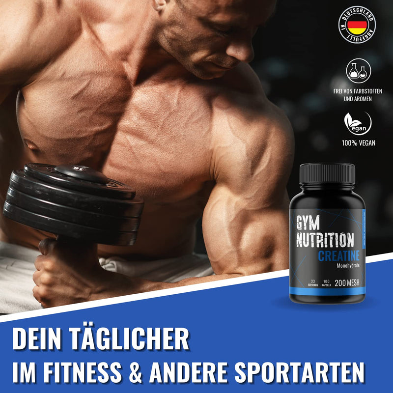 CREATINE (CREATINE) CAPSULES Caps - Creatine Caps high dosage I 100% Pure Creatine Monohydrate - Mesh 200 - Vegan Bottled in Germany - - NewNest Australia