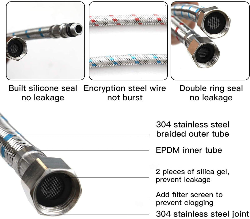Bathlavish 32-Inch Long Bathroom Kitchen Faucet Connector Braided Stainless Steel Supply Hose 3/8-Inch Female Compression Thread x M10 Male Connector, x 2 Pcs (1 Pair) 32 Inch - NewNest Australia