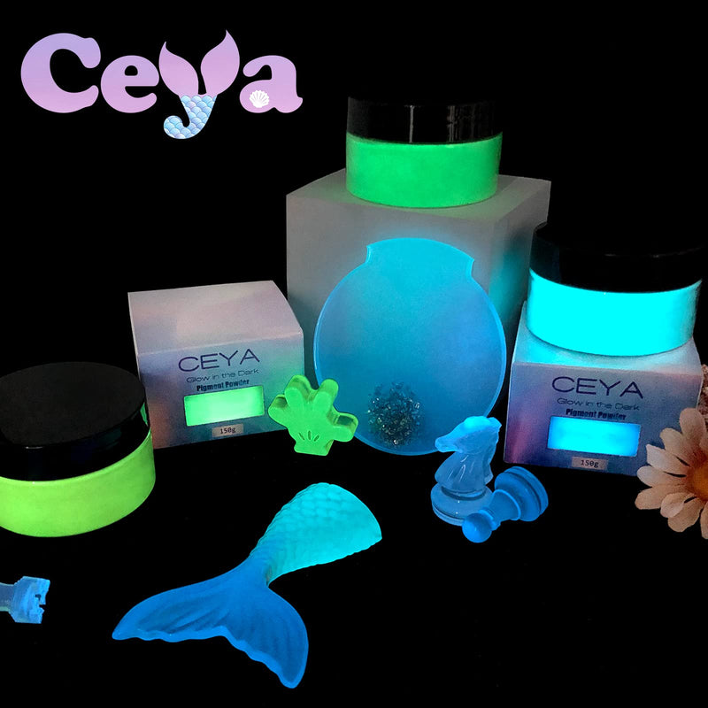 Ceya Fluorescent Aqua Glow Powder, 5.3oz/150g Glow in The Dark Pigment Powder, Luminous Powder Resin Color Pigment, Fluorescent Pigment Dye for Epoxy Resin Slime Paint Nail Art Party DIY Crafts - NewNest Australia
