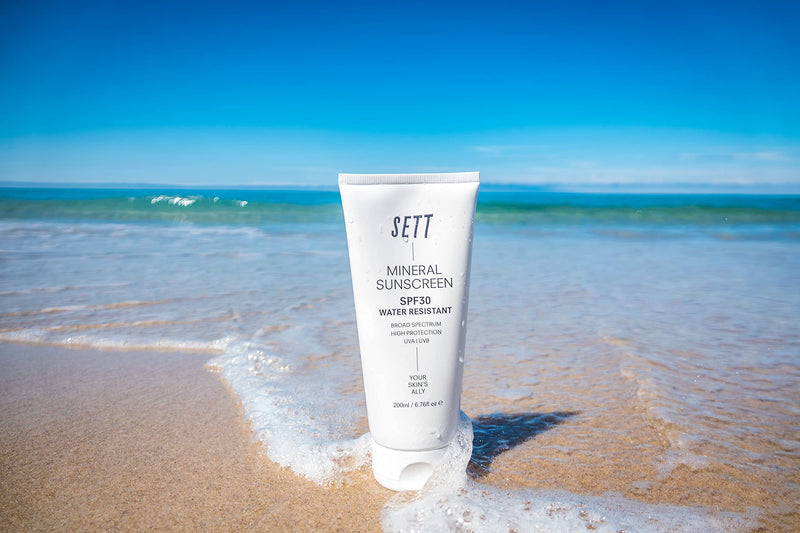 SETT SPF30 Reef Safe 100% Mineral Sunscreen 200ml. Rubs into skin clear. - NewNest Australia