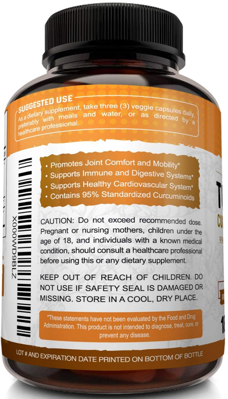 Turmeric Curcumin with Ginger & BioPerine Black Pepper Supplement :: Anti-Inflammatory, Antioxidant, Anti Aging :: 100% Natural, Non-GMO, Vegan Best Maximum Potency, No Side Effects (180 Capsules) - NewNest Australia