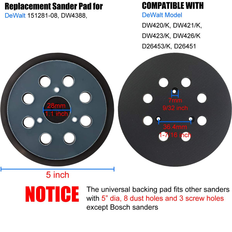 5” Hook & Loop Sander Pad - Compatible with DeWalt DW420/K, DW421/K, DW423/K, DW426/K, D26453/K, D26451- Replacement Pad for DeWalt 151281-08 and DW4388 - NewNest Australia