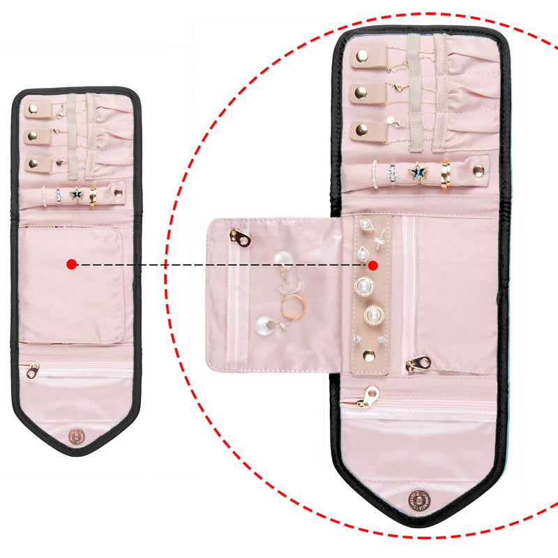 KUAK Travel Jewelry Organizer Roll Foldable Mini Jewelry Bag for Women Girls Gift, Jewelry Case for Rings, Necklaces, Earrings, Bracelets, Black Small - NewNest Australia