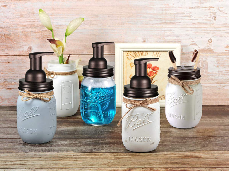 Andrew & Sarah Mason Jar Bathroom Accessories Set(4pcs)- Jars Not Included - Foaming Soap Dispenser ,Toothbrush Holder , and Apothecary Storage Jars Lids -Rustic Farmhouse Decor,Brown 4 Bronze - NewNest Australia