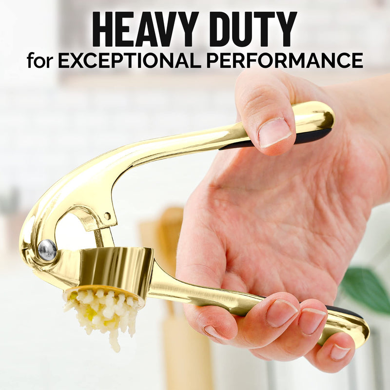 Zulay Kitchen Garlic Press With Soft, Easy To Squeeze Ergonomic Handle - Garlic Mincer Tool With Sturdy Design Extracts More Garlic Paste - Easy To Clean Garlic Crusher And Ginger Press (Gold) Gold - NewNest Australia