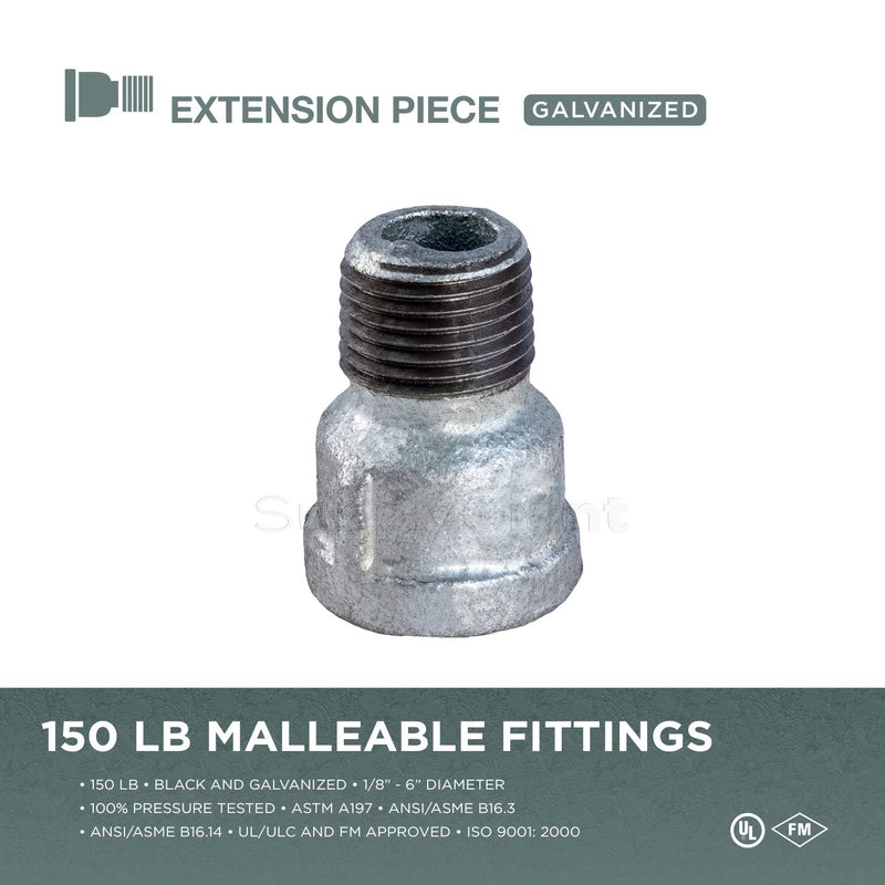 SUPPLY GIANT HNFQ0300 1" Galvanized Malleable Iron Extension Piece for 150 lb Applications, 1 in 1 in. - NewNest Australia