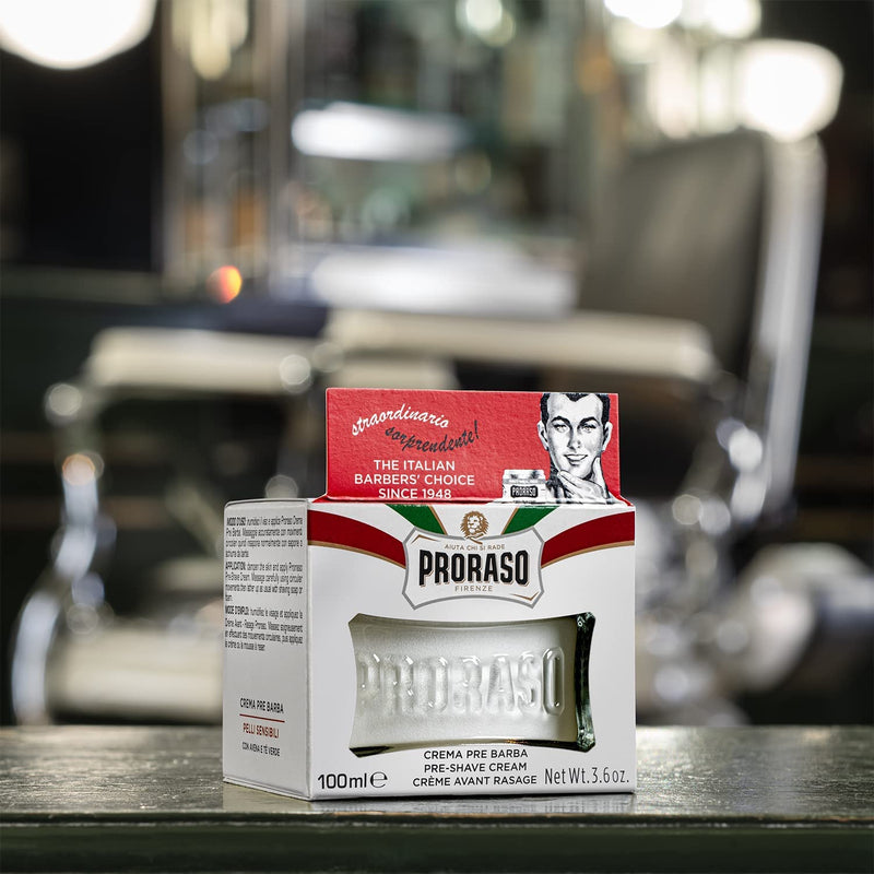 Proraso Pre Shave Cream Sensitive, 100 ml, soothing shaving cream for use before shaving, with oats and green tea extracts, Made in Italy, White Single - NewNest Australia
