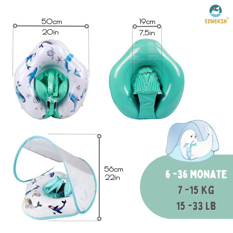 Edwekin Unique Baby Swimming Ring With Hand-Painted Motifs | Innovative Baby Swimming Aid With Sun Protection Canopy Upf50+ | Children'S Swimming Rings | Baby Float For 6 Months To 3 Years Robi - NewNest Australia
