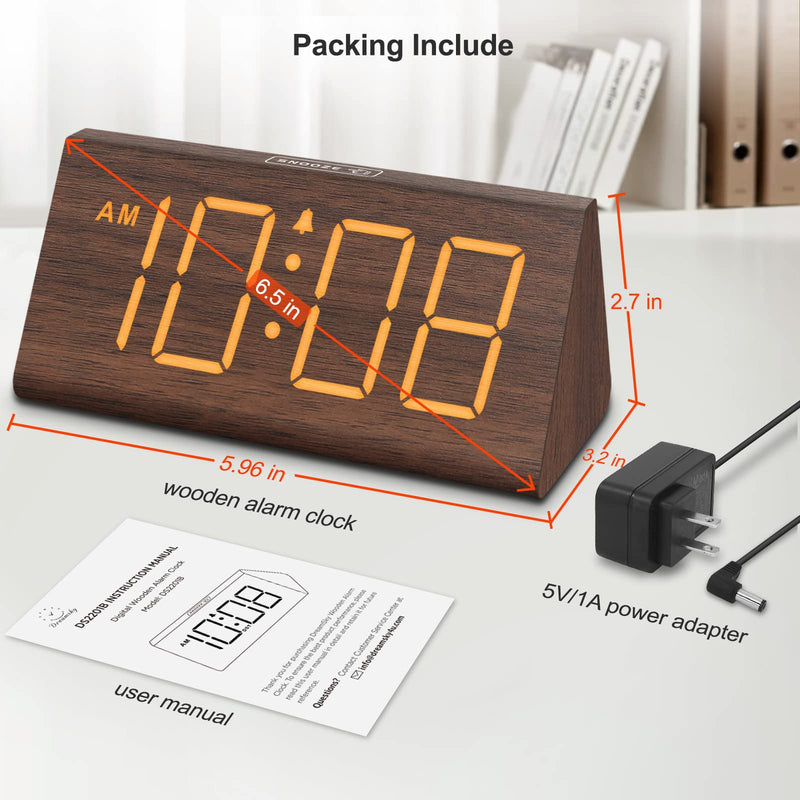 DreamSky Wooden Digital Alarm Clocks for Bedrooms - Electric Desk Clock with Large Numbers, USB Port, Battery Backup Alarm, Adjustable Volume, Dimmer, Snooze, DST, 12/24H, Wood Décor - NewNest Australia