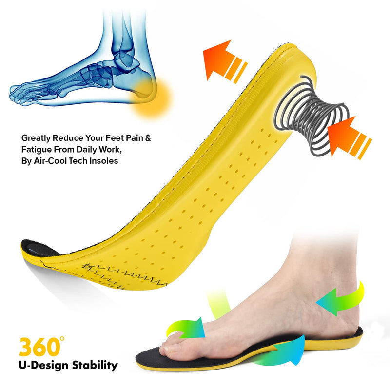 SAFETOE Comfort Memory Foam Insoles for Men & Women Orthotic Flat Feet Shoe Insoles for Plantar Fasciitis with Arch Support, Replacement Shoe Inserts for Sports Shoes,Trainers Yellow S (UK2-UK4) - NewNest Australia