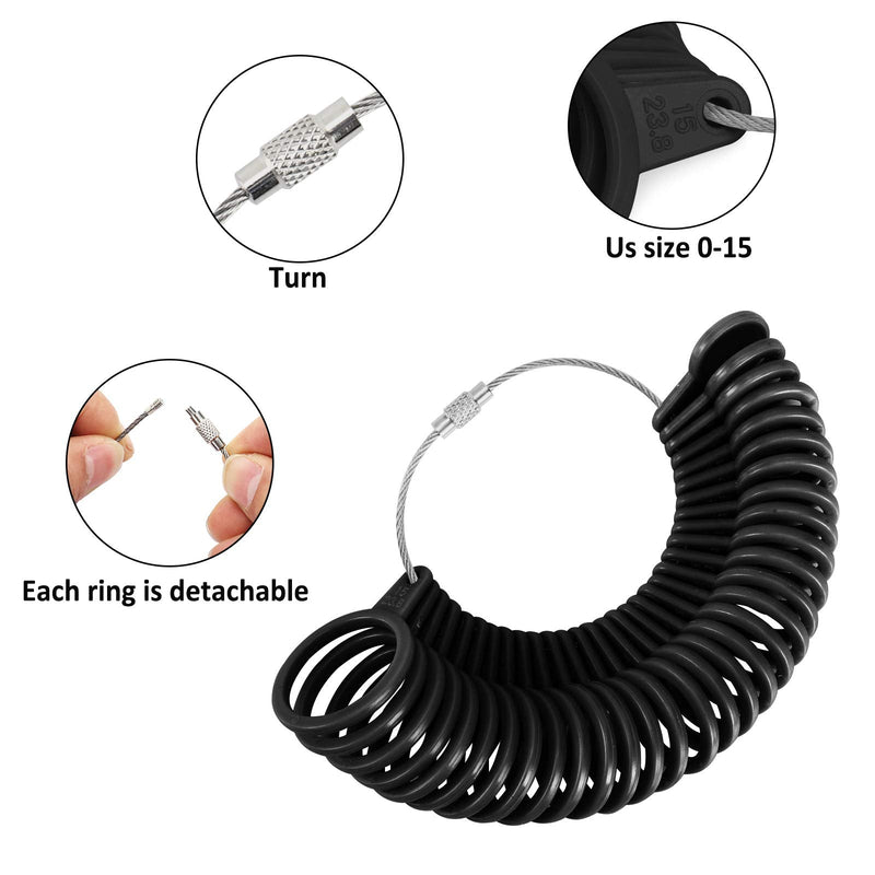 Accmor Ring Size Measuring Tool with Plastic Ring Mandrel & Ring Sizer Guage, Four Size Ring Stick Jewelry Mandrel and Ring Gauge Finger Sizing for Jewelry Making Black Ring Guage - NewNest Australia