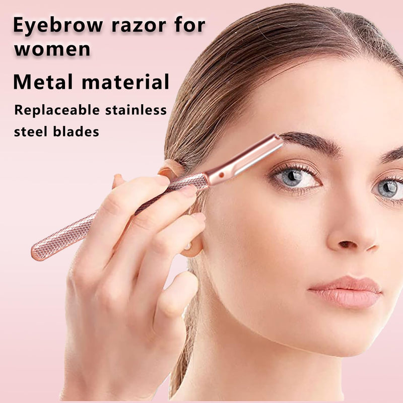 Eyebrow Razor, AIFKUGY® Eyebrow Razor for Women, Eyebrow Trimmer with 10 Blades, Facial Razor for Eyebrows and Facial Hair-Rose Gold - NewNest Australia