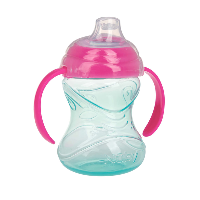 Nuby 3 Piece No-Spill Grip N’ Sip Cup with Soft Flex Spout, 2 Handle with Clik It Lock Feature, Girl,10 Ounce - NewNest Australia