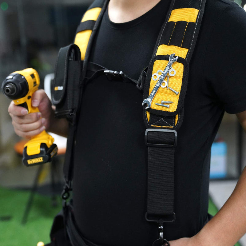 MELOTOUGH Magnetic Suspenders Tool Belt Suspenders with Large Moveable Phone Holder, Pencil Holder, Adjustable Size Padded Suspenders (Yellow) Yellow - NewNest Australia