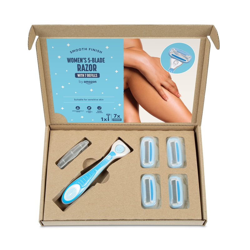 by Amazon for women, 5-blade razor, 8-piece set, 1 piece + 7 refills, blue 1 piece (1 pack) 1 razor + 7 refills - NewNest Australia