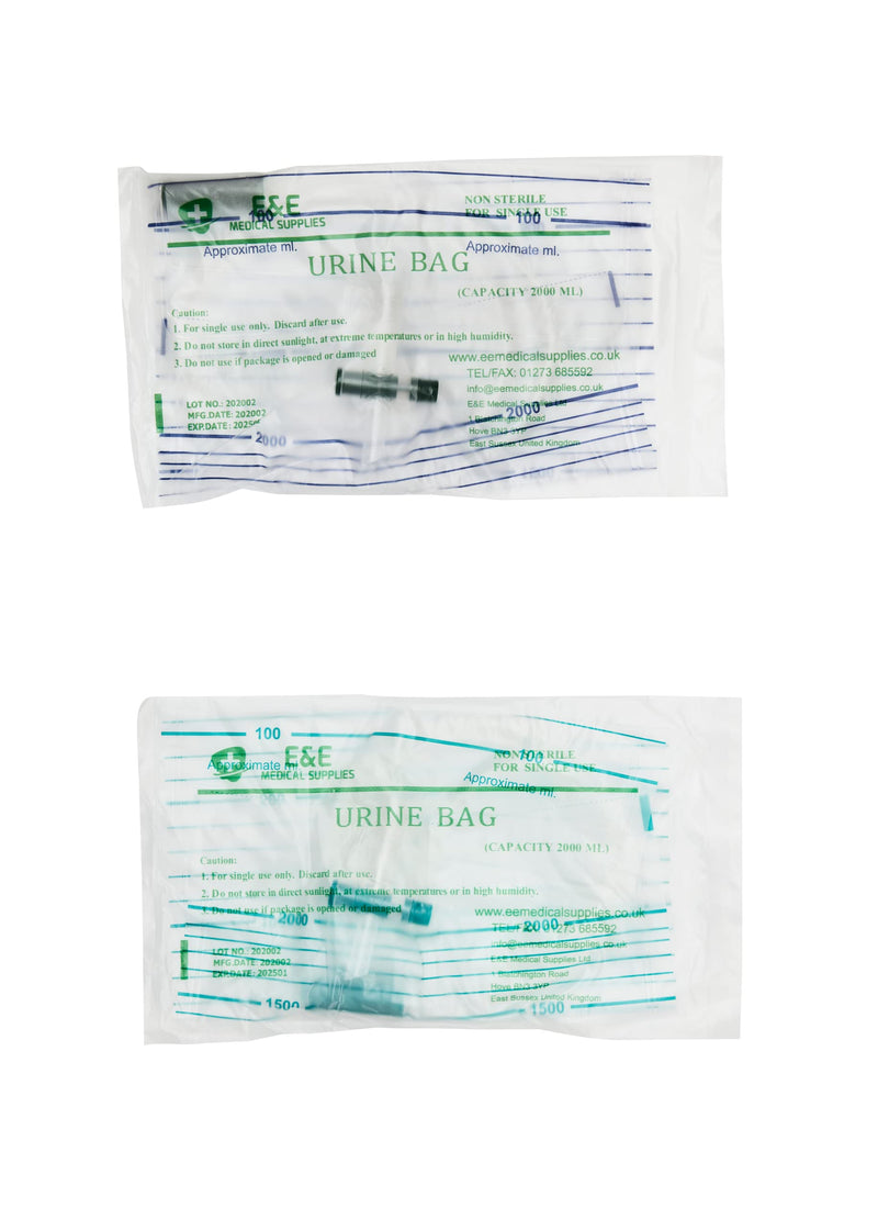 E&E 2000ml Urine Drainage Bags – Non Sterile Bags with T-Tap Valve and 85cm Tube 10Pack Drainable Urinary Bags Non-Latex Drainage Bags Non Sterile - NewNest Australia