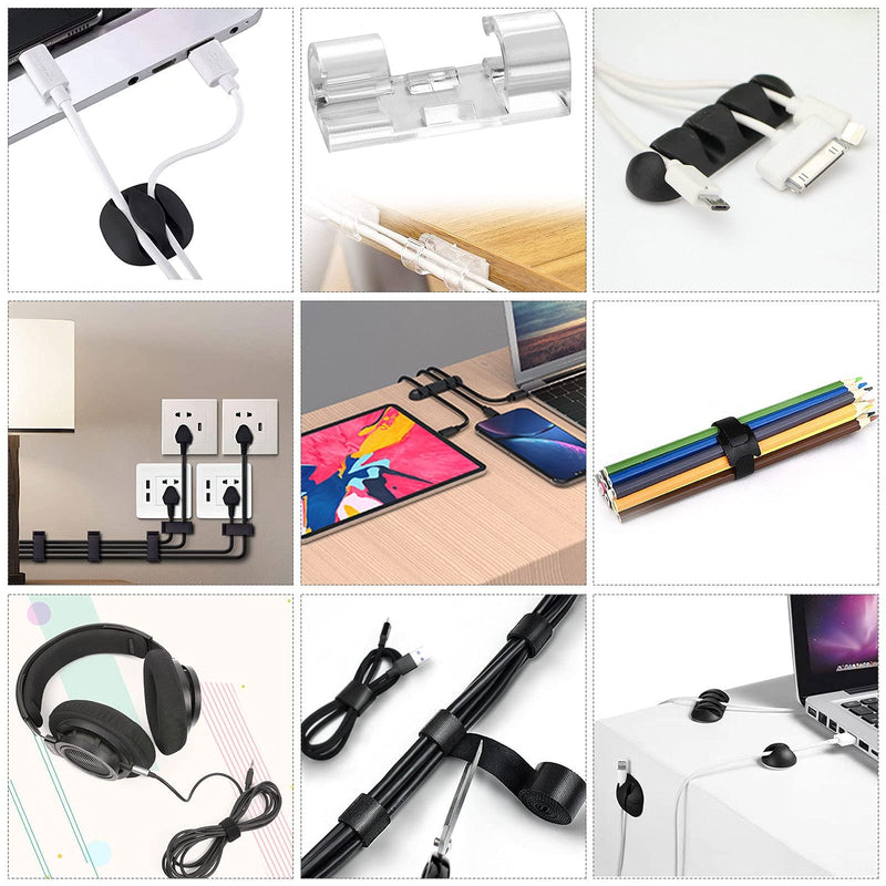 152 pcs Cord Management Organizer Kit 4 Cable Sleeve Split with 41Self Adhesive Cable Clips Holder, 10pcs and 2 Roll Self Adhesive tie and 100 Fastening Cable Ties for TV Office Home Electronics etc - NewNest Australia