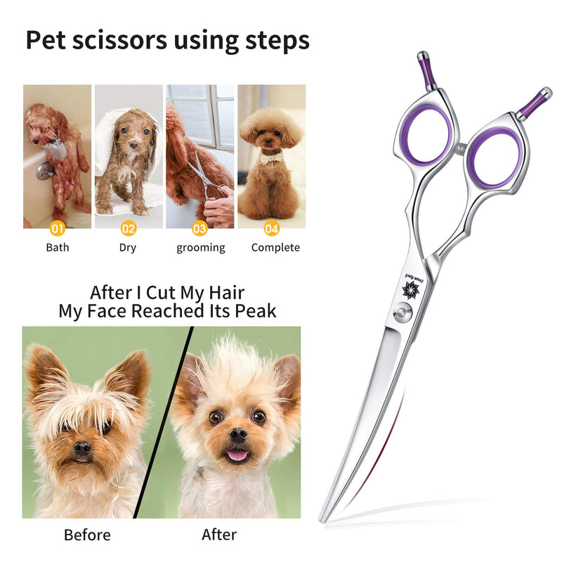 Dream Reach Grooming Scissors 6.5 Inch Curved Dog Scissors Cat Scissors Dog Hair Scissors Dog Scissors For Grooming For All Dogs Cat Cutting And Grooming Japanese Stainless Steel 440C Handmade Dark Purple - NewNest Australia