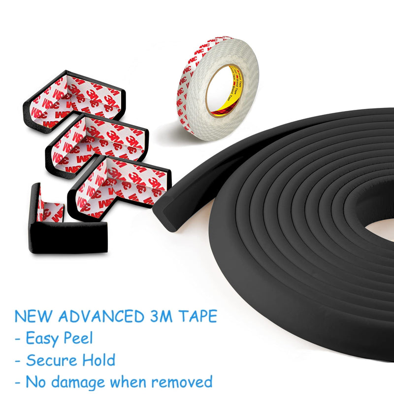 Furniture Edge and Corner Guards | 16.2ft Protective Foam Cushion | 15ft Bumper 4 Adhesive Childsafe Corners | Baby Child Proofing Foam Set and Safe for Table, Fireplace, Countertop | Black - NewNest Australia