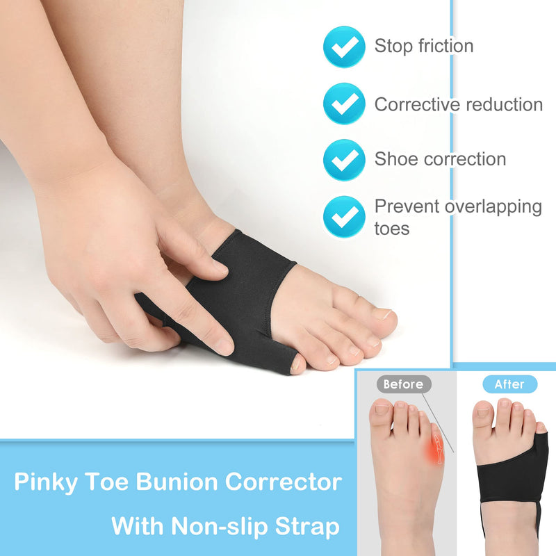 DYKOOK Tailors Bunion Corrector 1Pair Bunionette Sleeves Built-in Gel Pads Silicone Cover Guard With Non-slip Strap to Relief Bunion Pinky Toe Pain, Straighten Bunionette,Overlapping toe(Black-Large) L Black - NewNest Australia