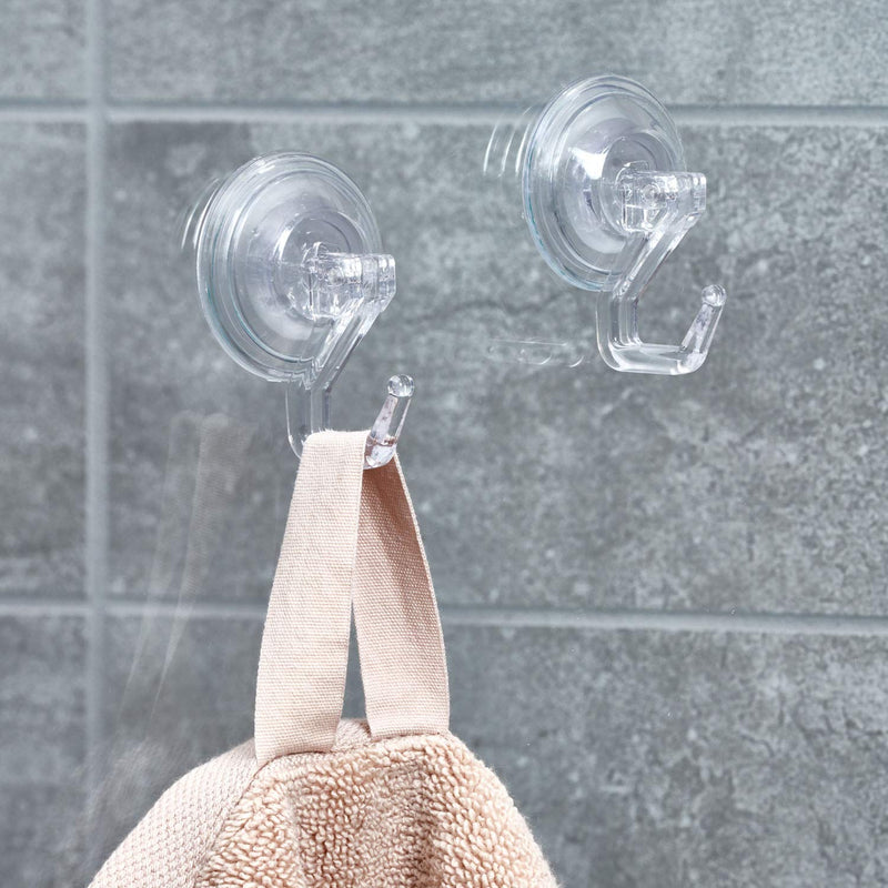 NewNest Australia - iDesign Power Lock Bathroom Shower Plastic Suction Cup Hooks for Loofah, Towels, Sponges, and More, Set of 2, Clear 