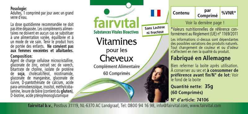 Fairvital | Hair vitamin tablets - Hair Vital - HIGH DOSE - 60 tablets - with vitamin B-12, biotin, zinc, trace elements, brewer's yeast and soy protein - NewNest Australia